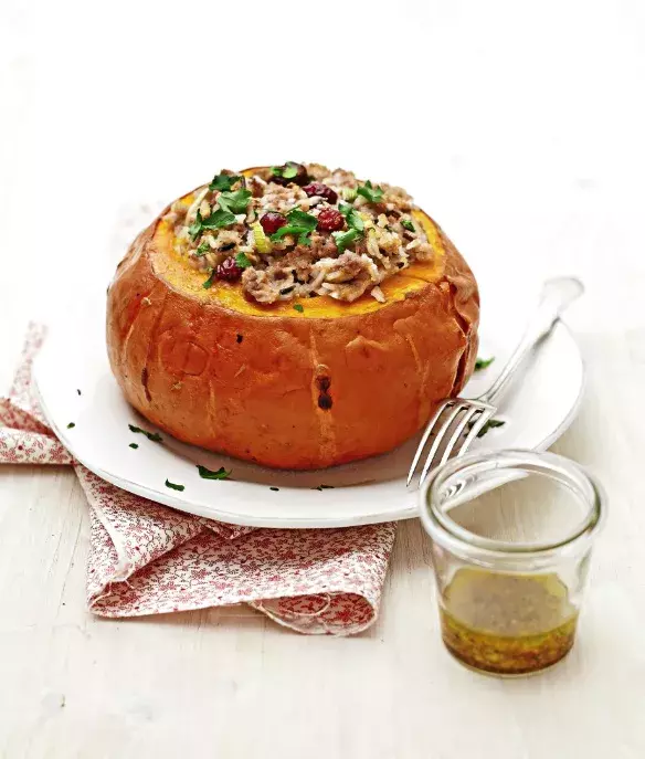 Rizoto zapečené ve vydlabané dýni