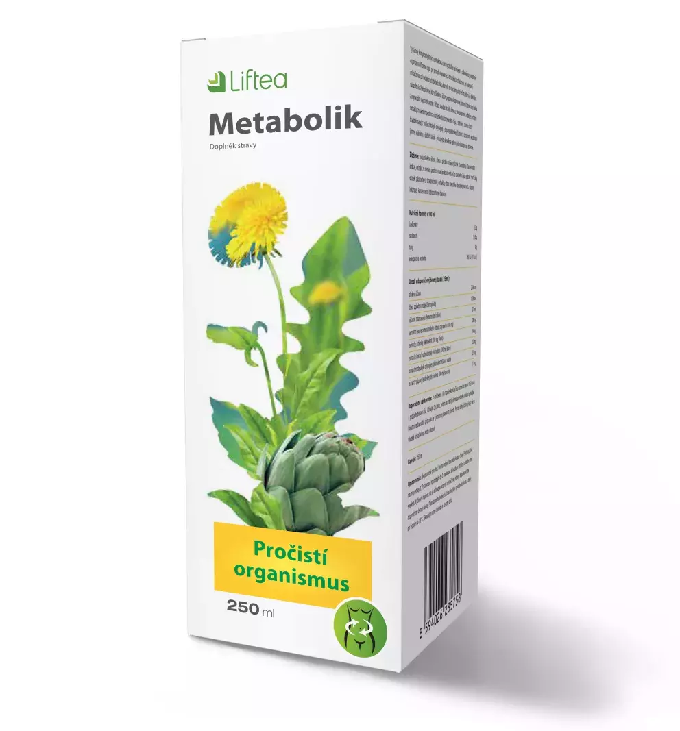 <p>Pokud potřebujete očistnou kúru po zimě, vyzkoušejte tekutý doplněk stravy <strong>Liftea Metabolik</strong>, který obsahuje <strong>kombinaci bylinek a ovoce</strong> a přispívá k pročištění organismu, k normální funkci jater, trávení a střevního traktu. Hodit se vám bude i při redukčních dietách, protože některé z obsažených bylin podporují kontrolu tělesné hmotnosti.</p>
