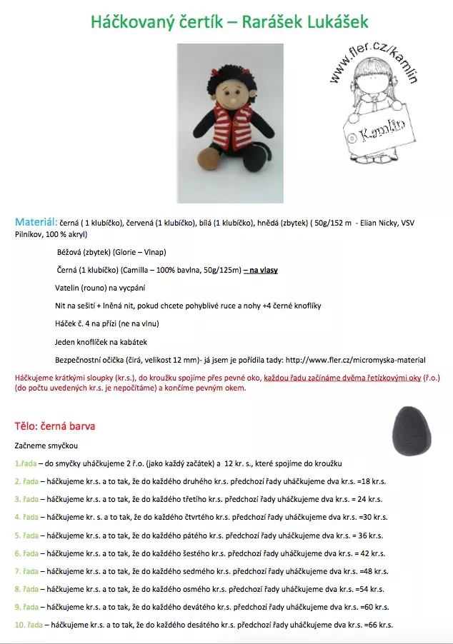 Foto 1 k článku Návod: Háčkovaný čertík Rarášek Lukášek