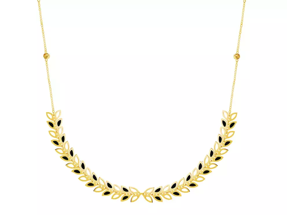 Zlatý náhrdelník se smaltem, anker - listy