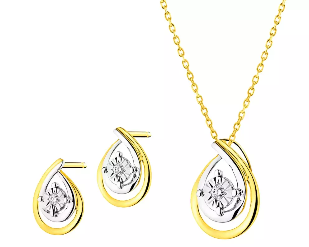 Přívěsek a náušnice ze žlutého a bílého zlata s brilianty – souprava