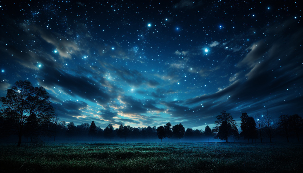 Noční obloha při novoluní ve Štíru