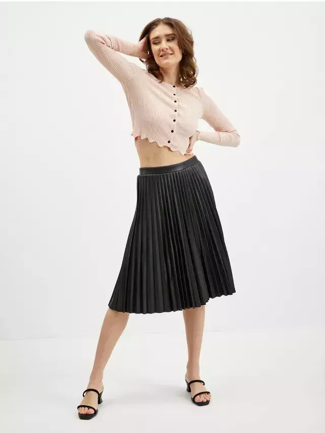 Koženková plisovaná sukně