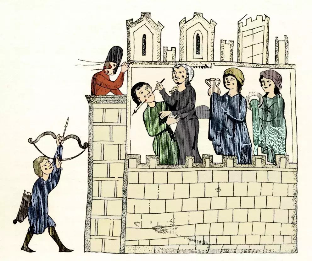 Ilustrace historického výjevu Trota ze Salerna