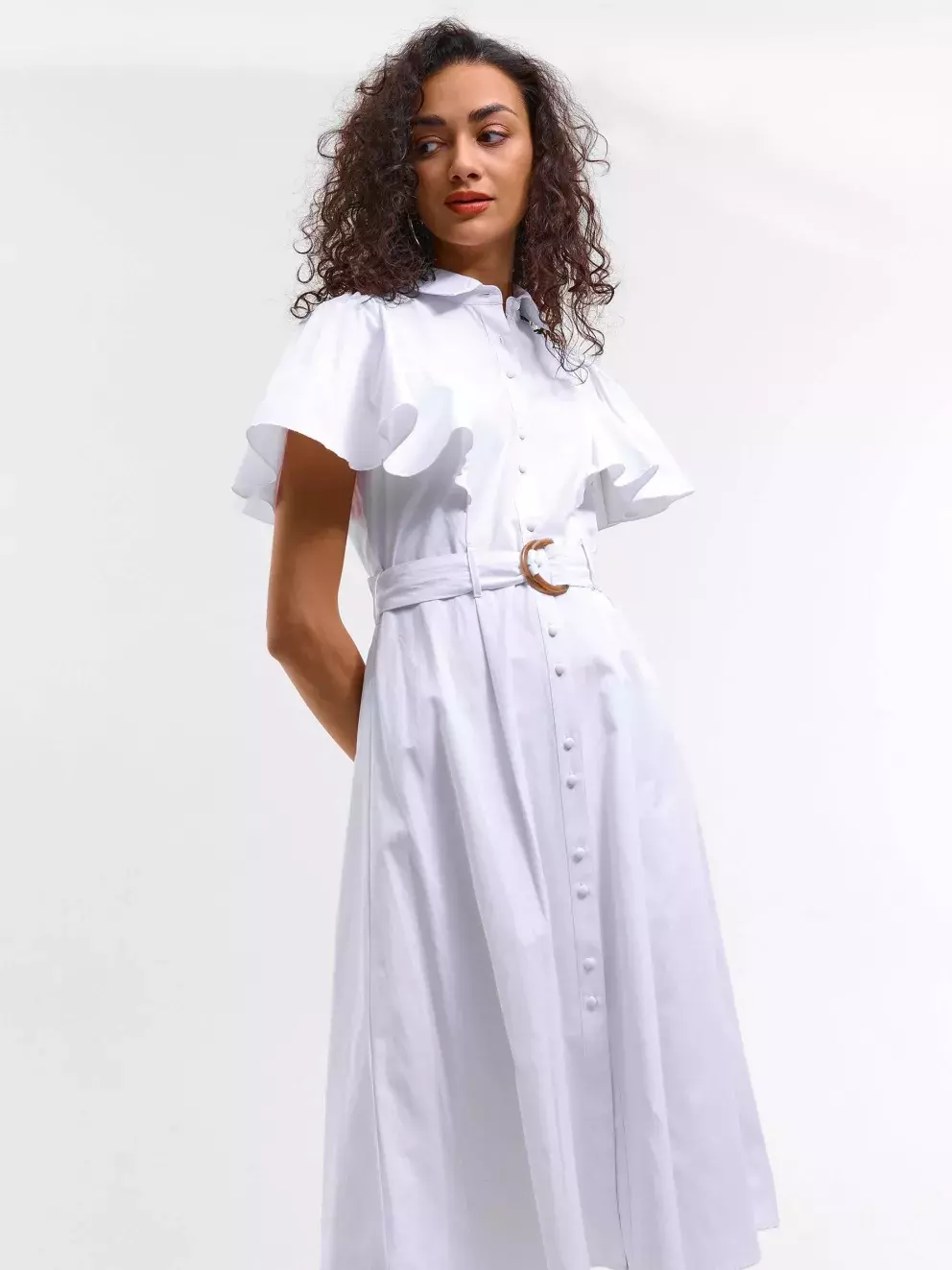 Midi košilové šaty s páskem