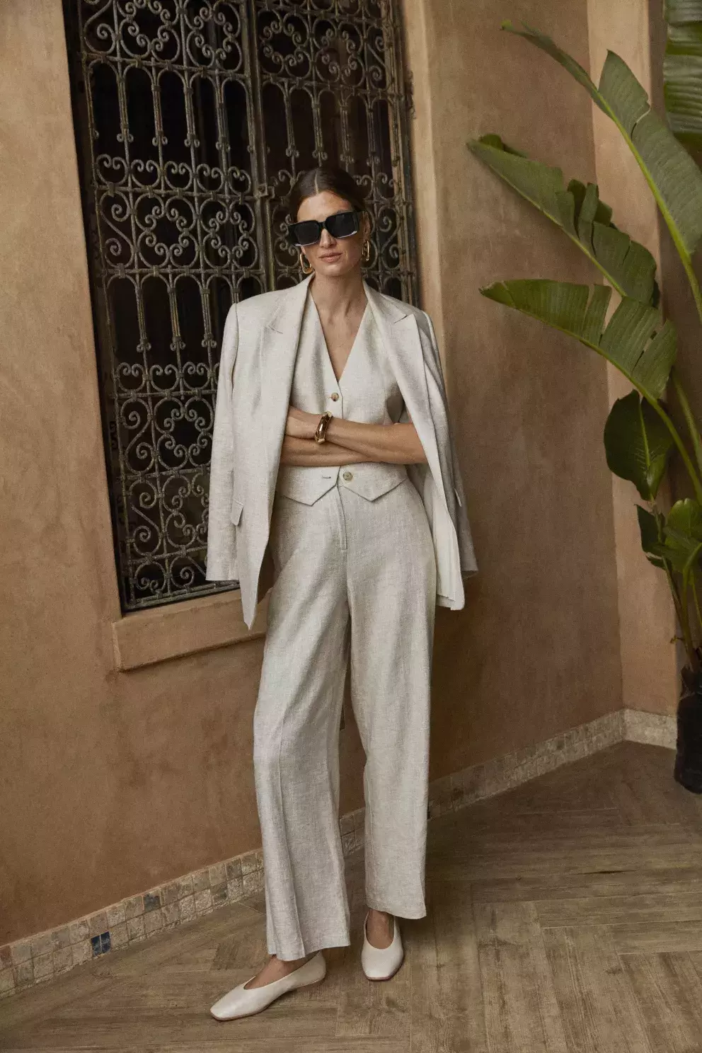 lněný komplet Marks & Spencer vesta, sako, kalhoty