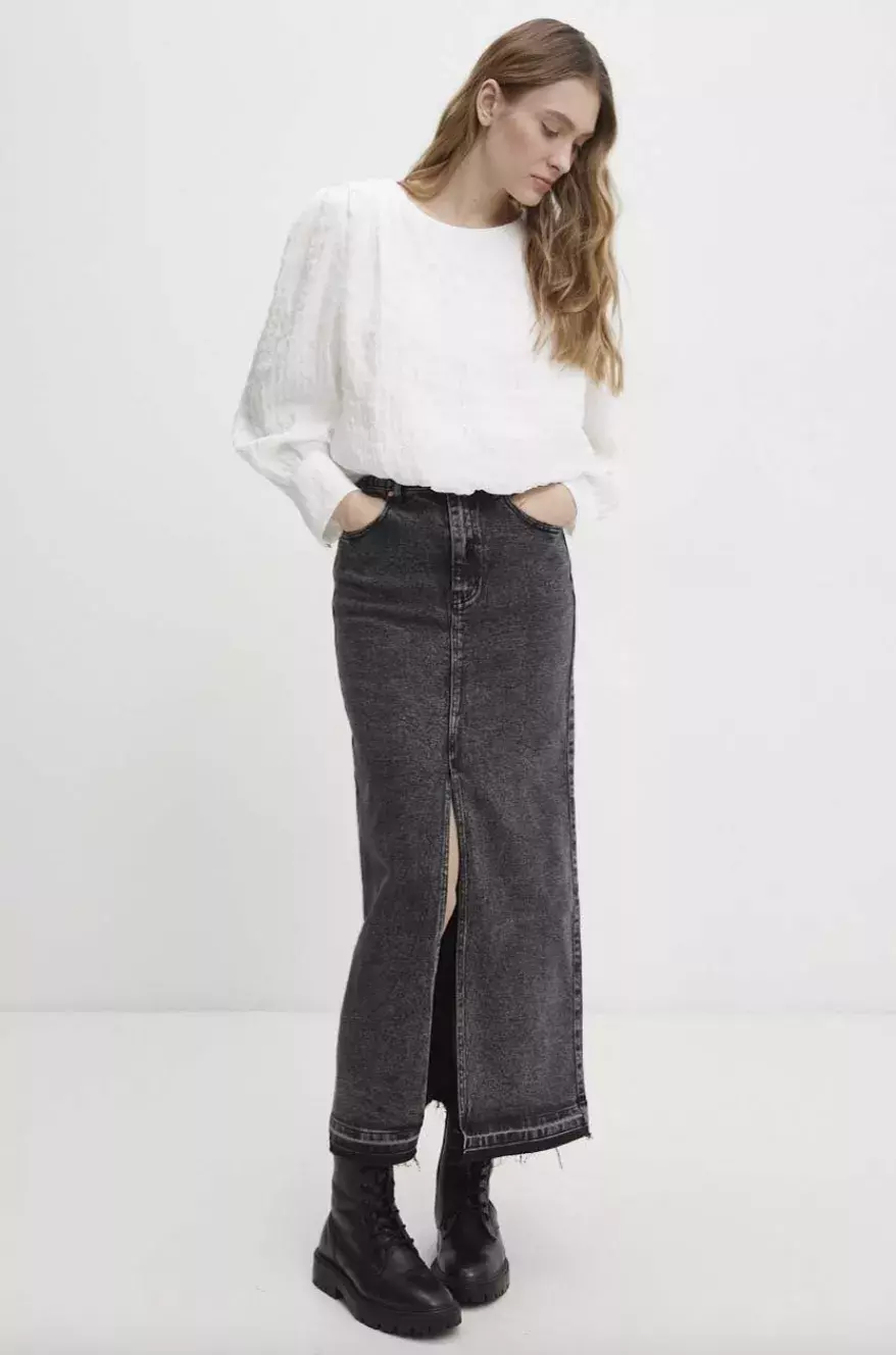 Džínová sukně Answear Lab, černá barva, maxi