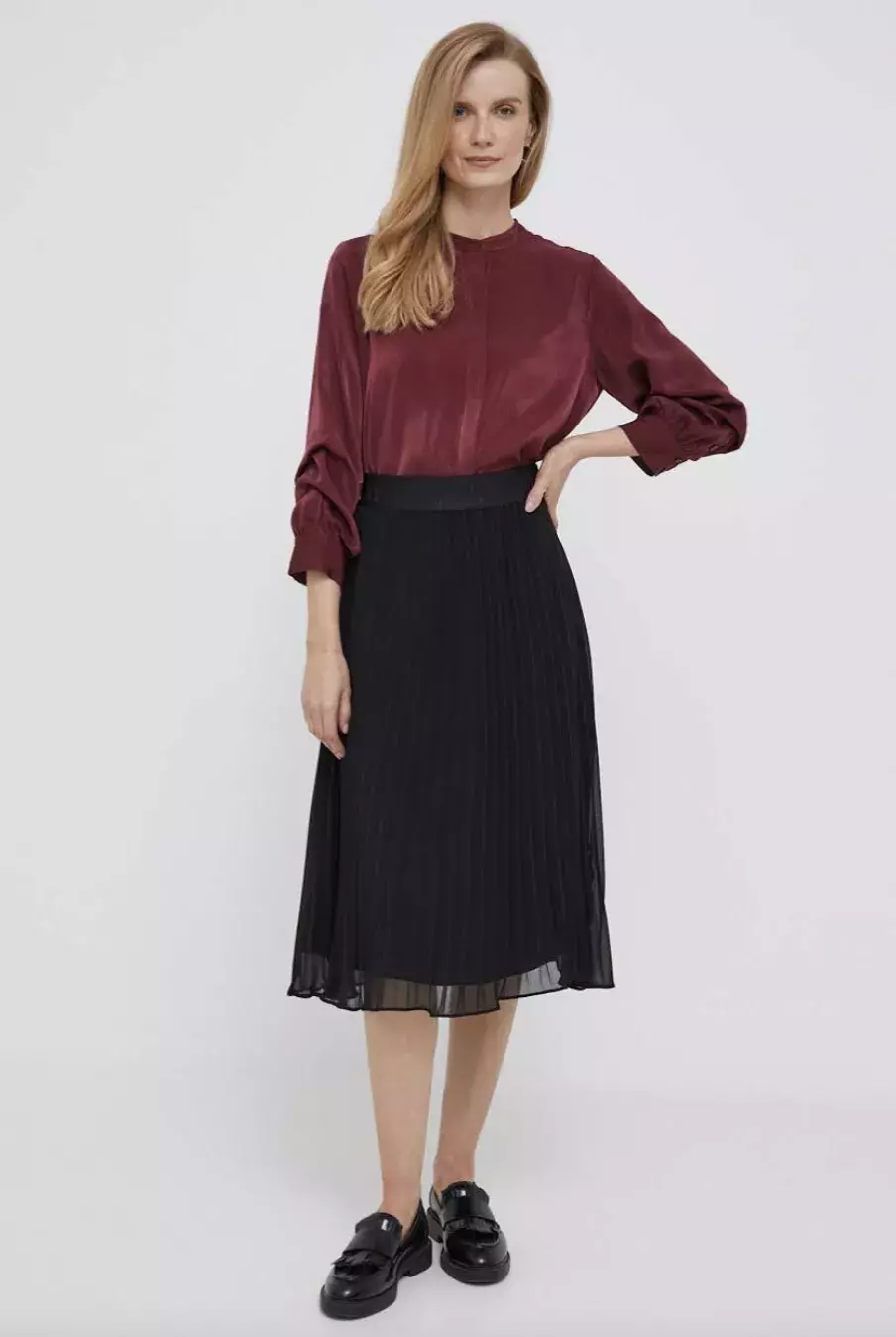 Sukně Dkny, černá barva, midi, áčková