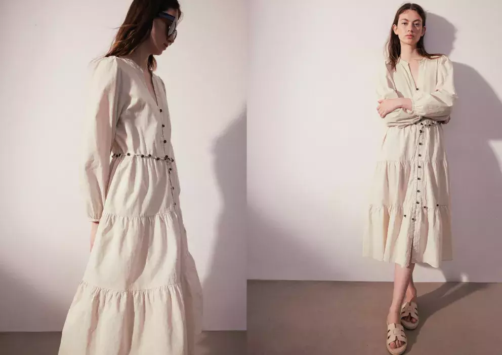 Šaty z lněné směsi s nabíranými volány