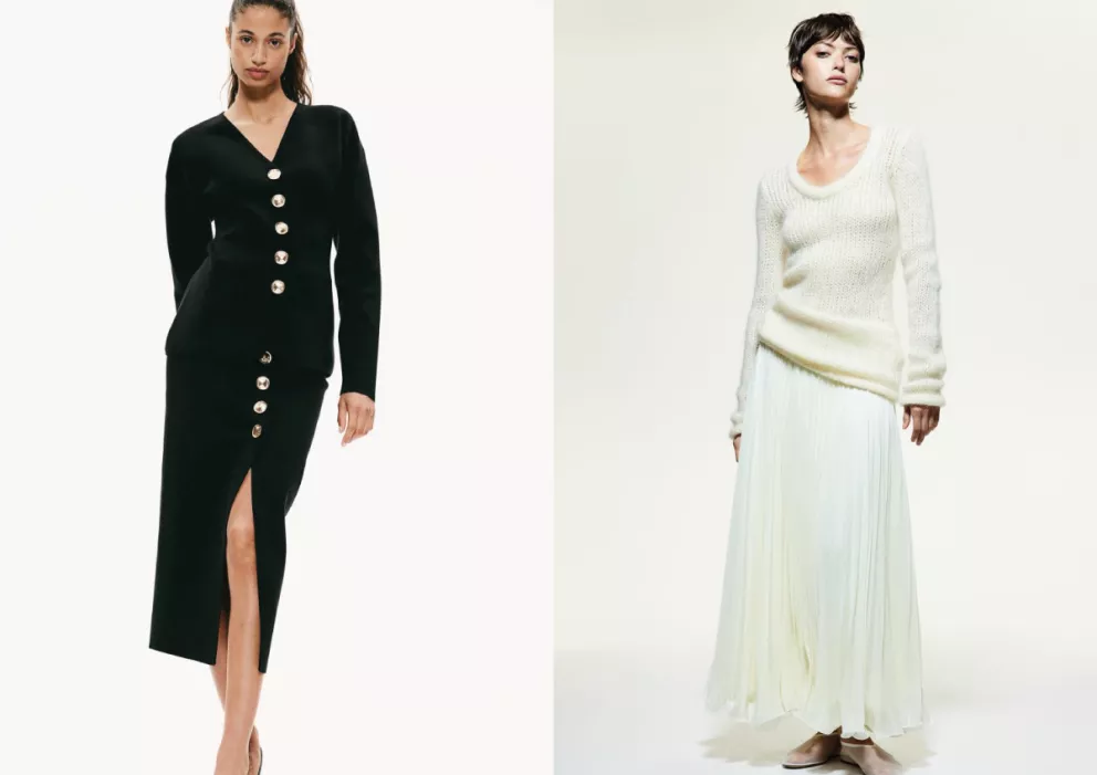 Tenká plisovaná sukně, H&M, 1 199 Kč, pouzdrová sukně z jemného úpletu, H&M, 1 459 Kč