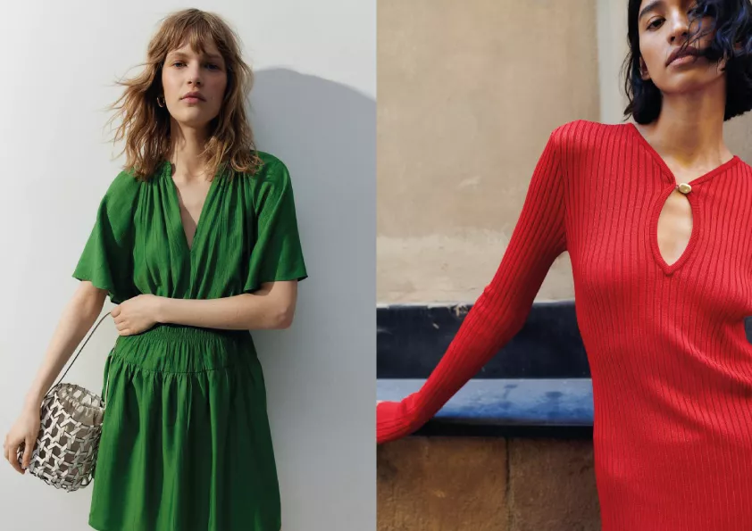 Šaty s žabkováním, H&M, 599 Kč, top z žebrovaného úpletu, H&M, 1 199 Kč