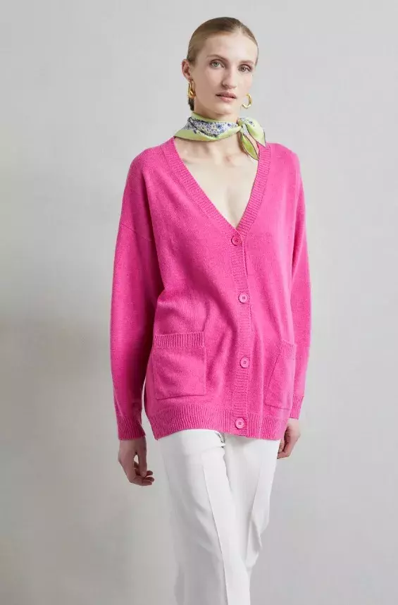 Růžový dlouhý propínací svetr, KNITID, 3 839 Kč