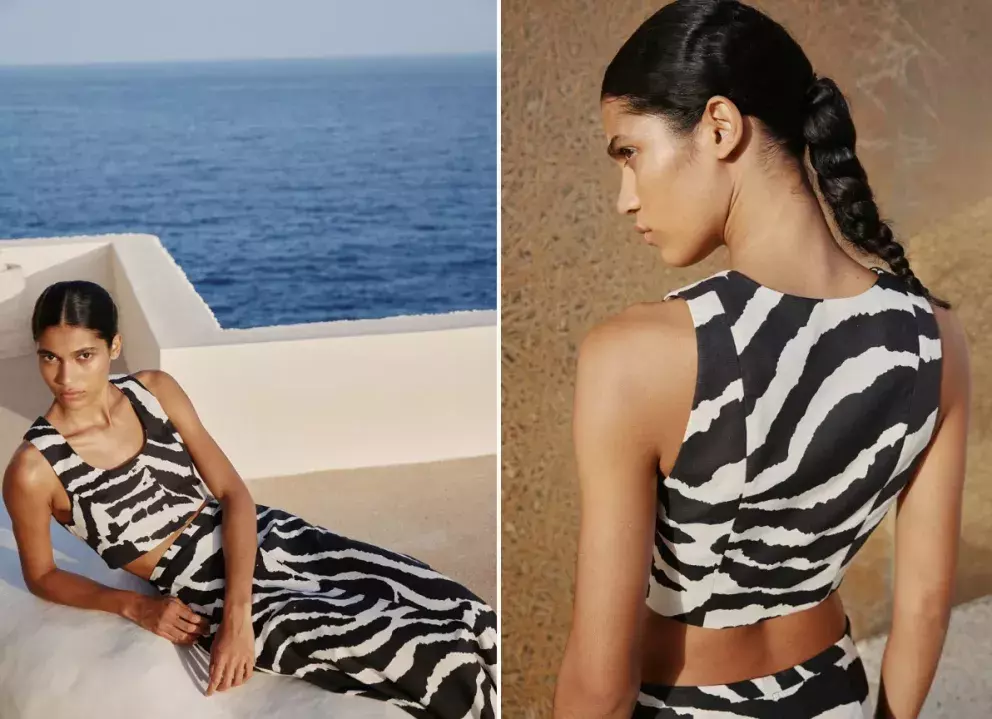 Cropped obleková vesta se zebřím potiskem, H&M, 249 Kč