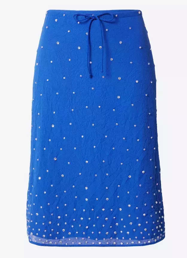 Modrá sukně s kamínky, ABOUT YOU x Emili Sindlev, 709 Kč