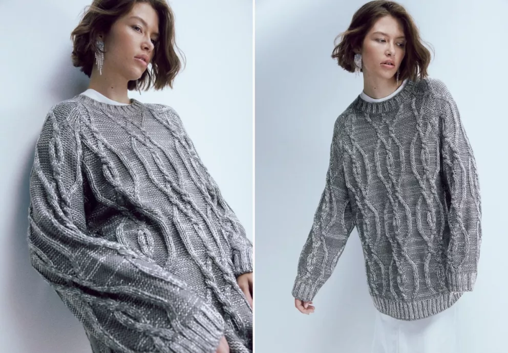 Oversized metalicky třpytivý svetr, H&M, 1 249 Kč