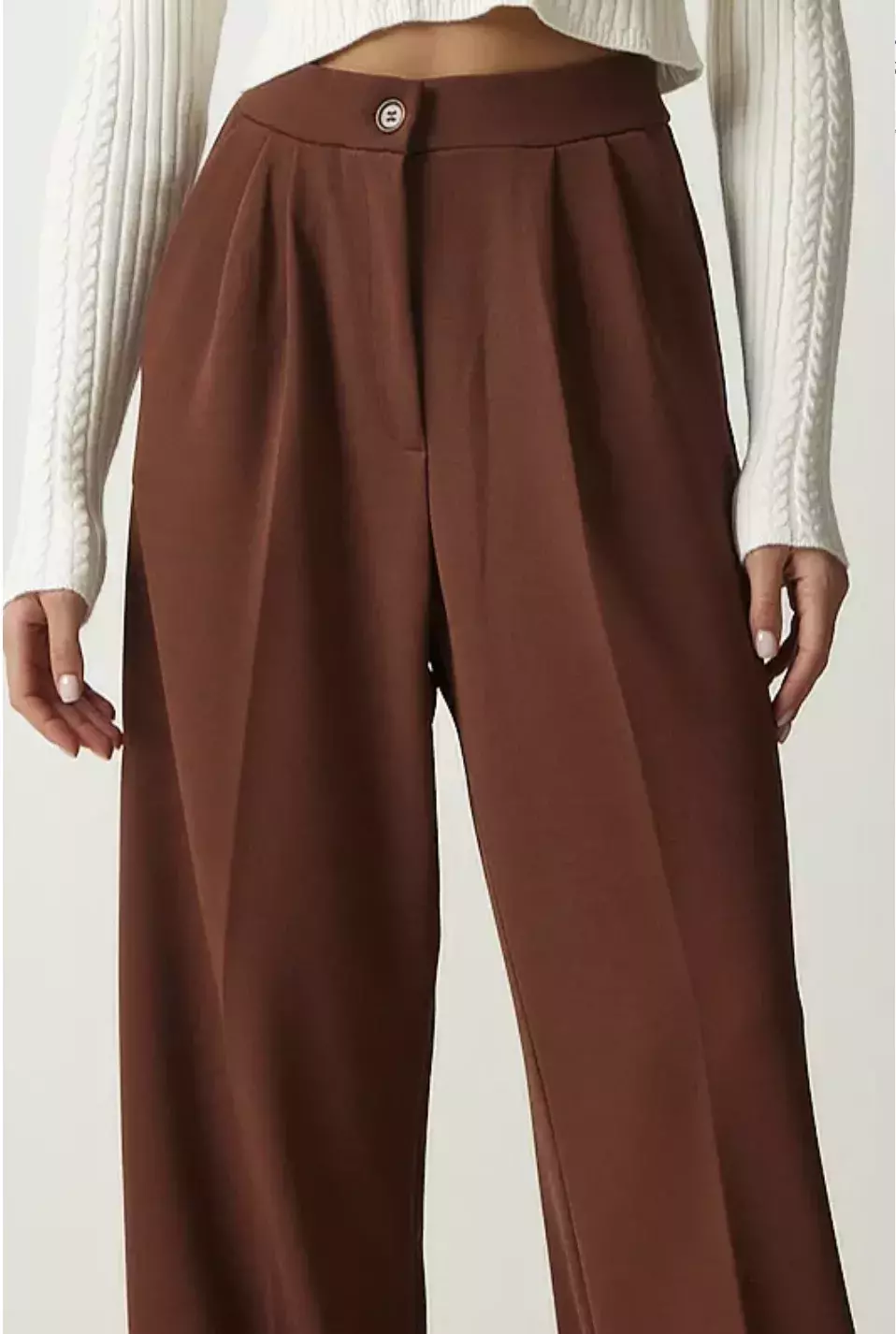 Happiness İstanbul Dámské hnědé plisované kalhoty, Trendyol, 214 Kč