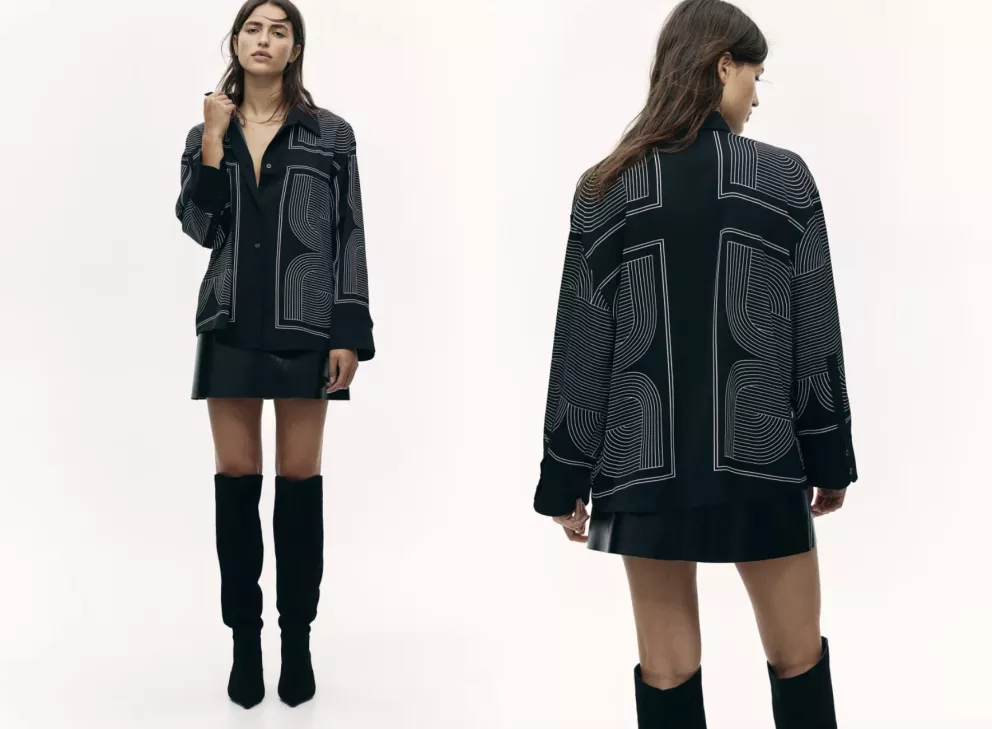 Vzorovaná košile na podzim, černo-bílá, H&M, 719 Kč