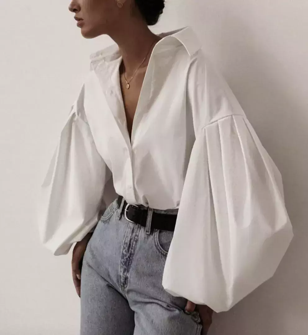 Podzimní elegantní knoflíková halenka s lucernovými rukávy ve dvou barvách do kanceláře i na volnočasové nošení, Vuci, 499 Kč