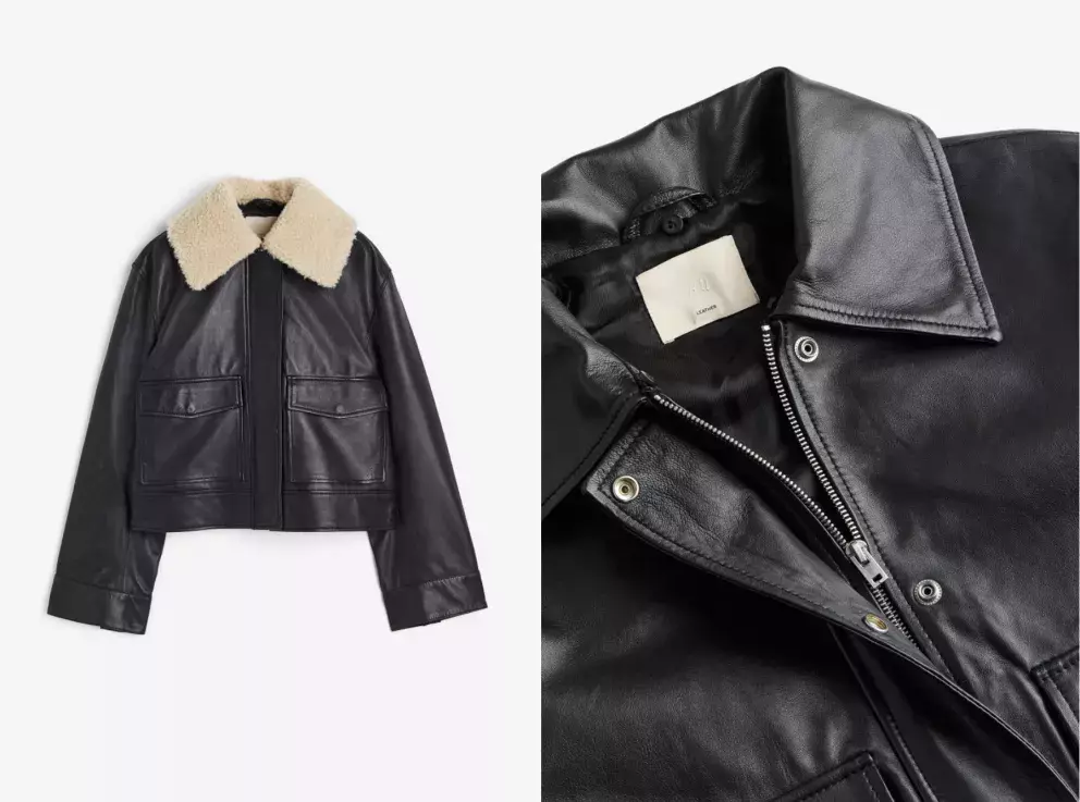 Kožená bunda černá, "pilotka", H&M, 7 499 Kč