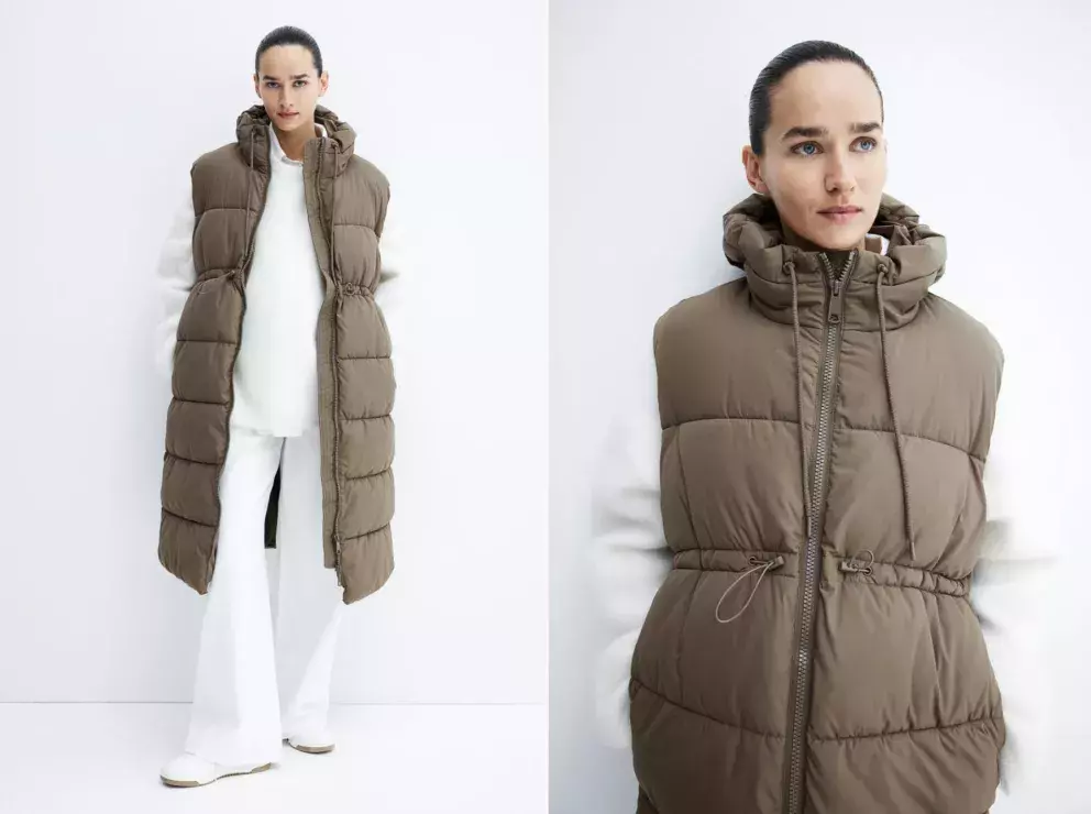 MAMA Vatovaná vesta s kapucí, khaki a černá, H&M, 1 459 Kč