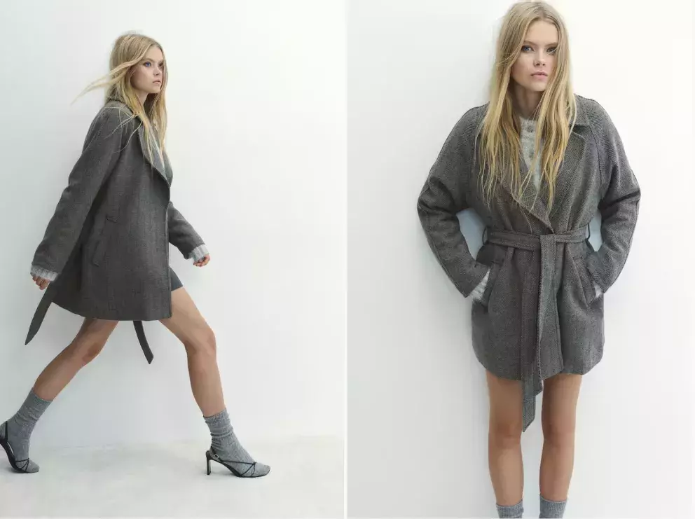 Kabát ke kolenům, černá a šedá, H&M, 1 199 Kč