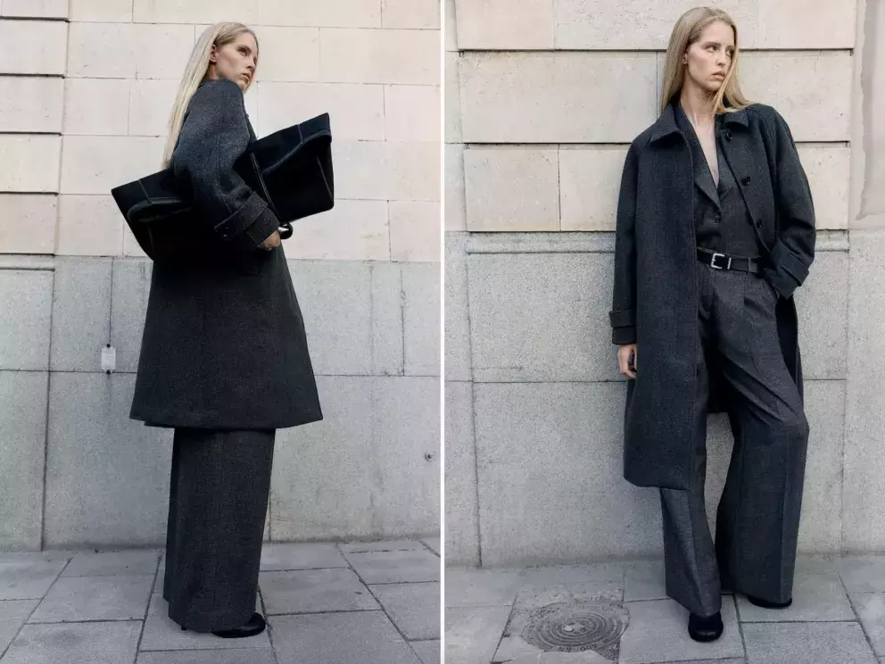 Kabát ke kolenům, tmavě šedá a hnědá, H&M, 1 459 Kč