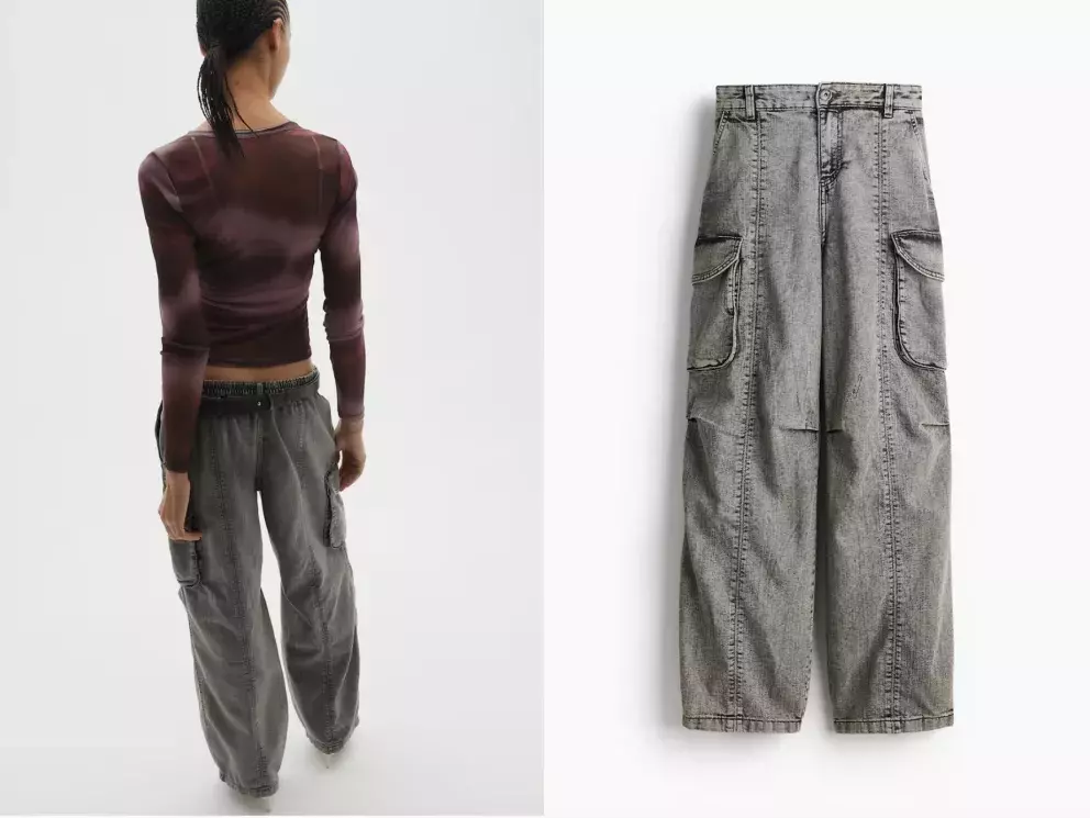 Baggy Low Cargo Jeans, šedá i světle modrá, H&M, 719 Kč