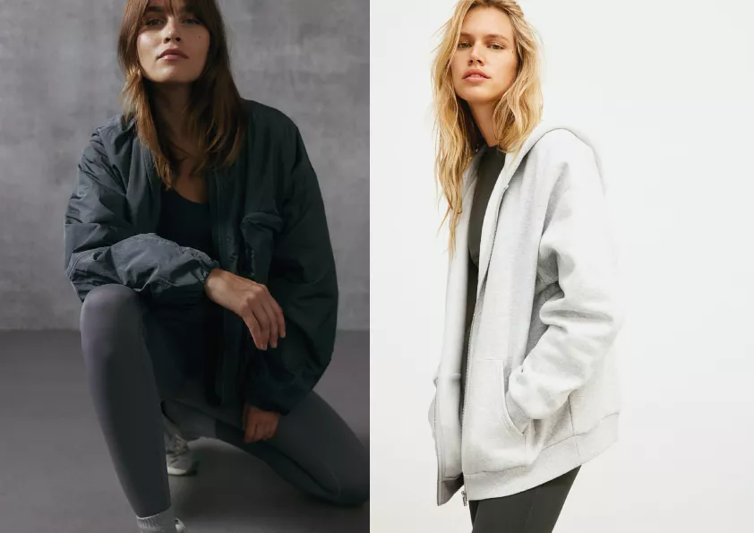 Sportovní legíny z kolekce DryMove™, H&M, 479 Kč, sportovní bunda s kapucí, H&M, 1 199 Kč