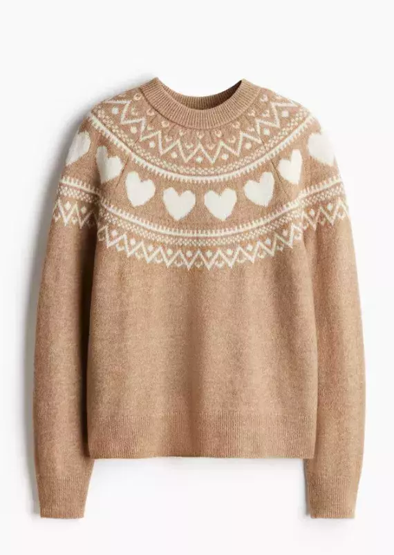 Béžový svetr z žakárového úpletu, H&M, 669 Kč