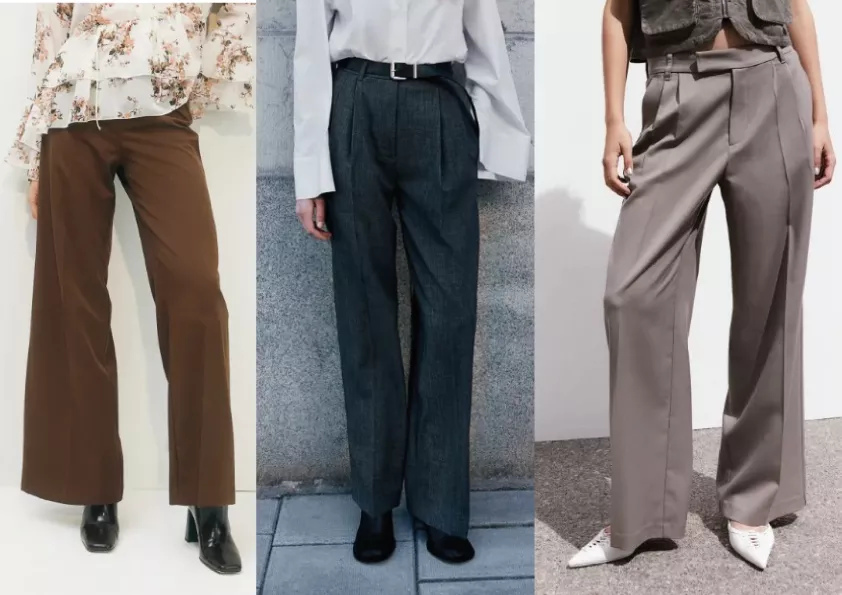 Široké elegantní kalhoty, H&M, 599 Kč, elegantní kalhoty, H&M, 1 459 Kč, elegantní kalhoty H&M, 479 Kč