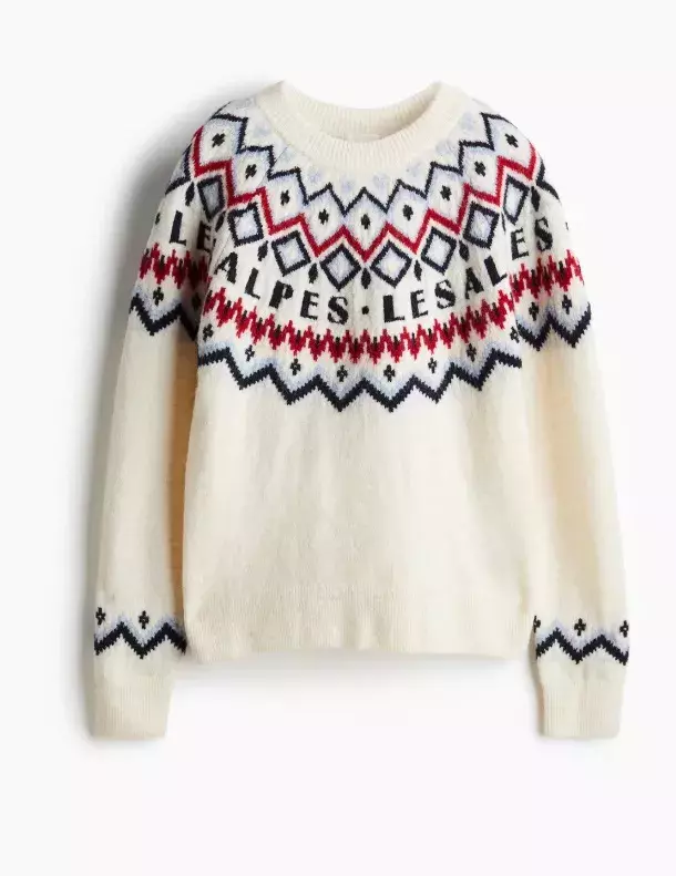 Bílý svetr z žakárového úpletu, H&M, 669 Kč