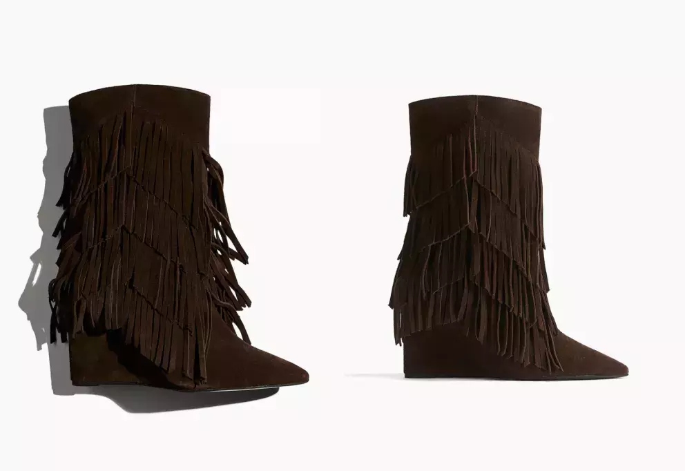 Semišové kozačky s třásněmi, tmavě hnědá, H&M, 3 499 Kč