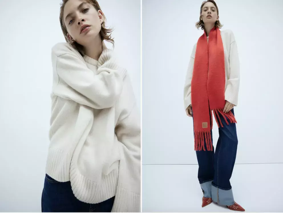 Oversized svetr z kašmírové směsi, bílá, H&M, 2 999 Kč