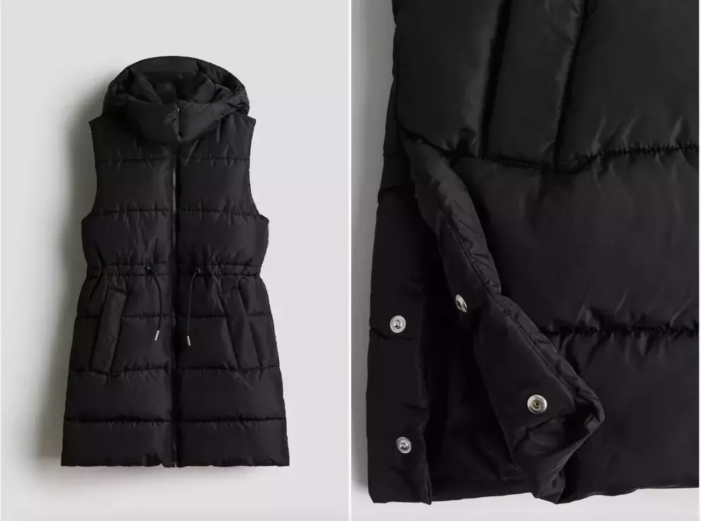 Dlouhá vatovaná vesta, černá, H&M, 959 Kč