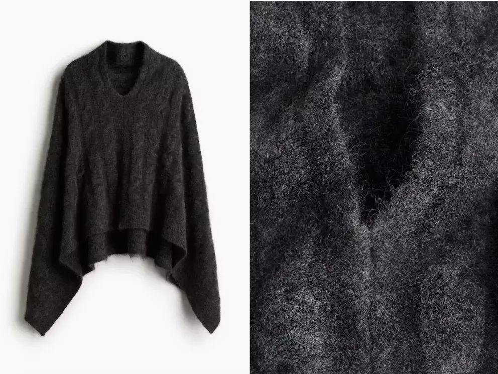 Pletené pončo z mohérové příze s copánkovým vzorem, tmavě šedá, H&M, 1 699 Kč