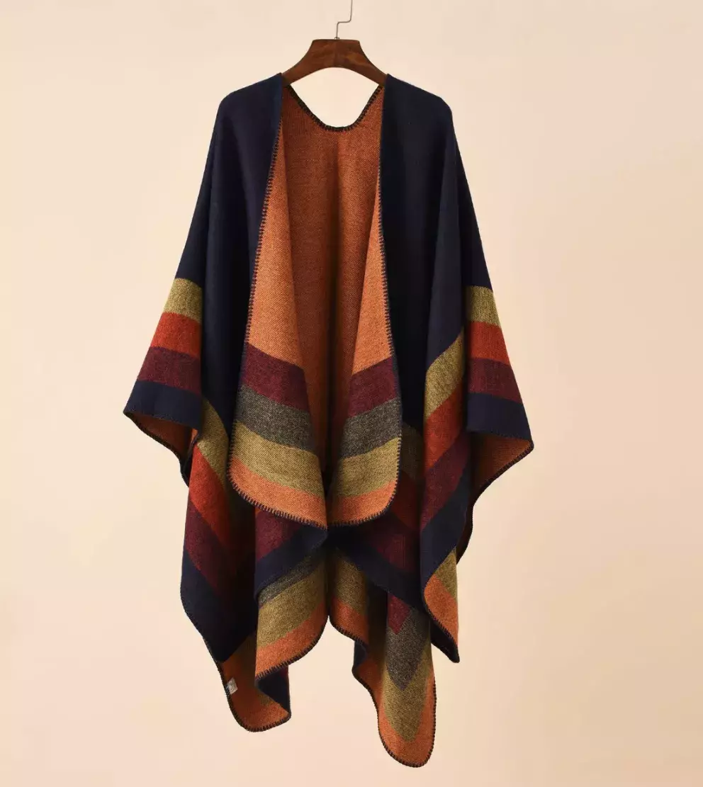 Módní zimní teplé pončo pro ženy s pruhy, z kašmíru a s mnoha motivy