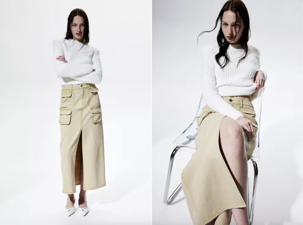 džínová maxi sukně cargo