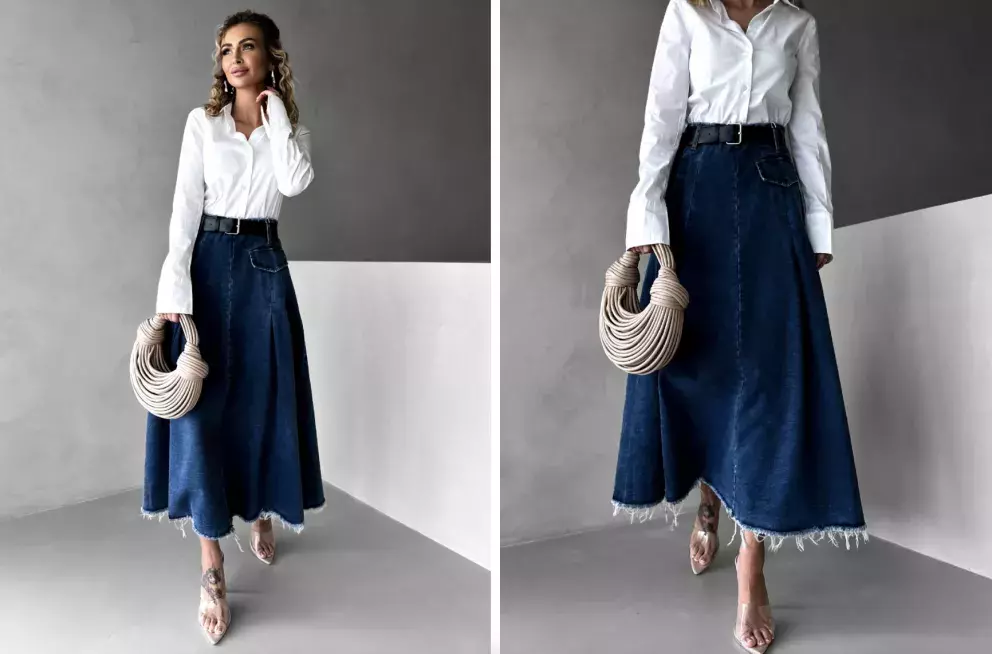 modrá džínová maxi sukně