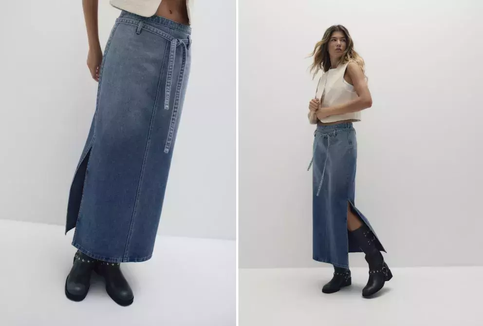 Džínová maxi sukně s rozparky,