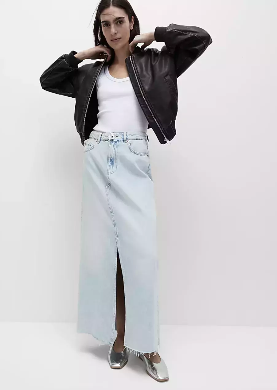 Džínová maxi sukně s prostřihem vepředu