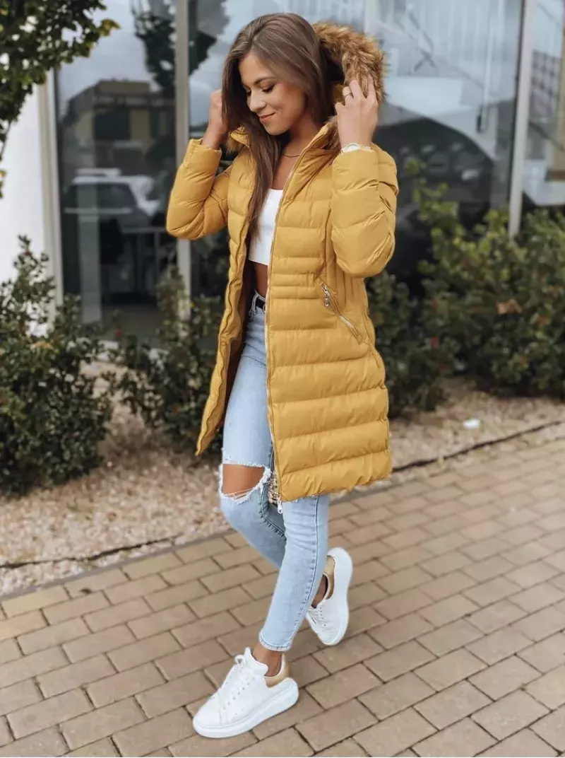 Žlutá dlouhá prošívaná bunda 