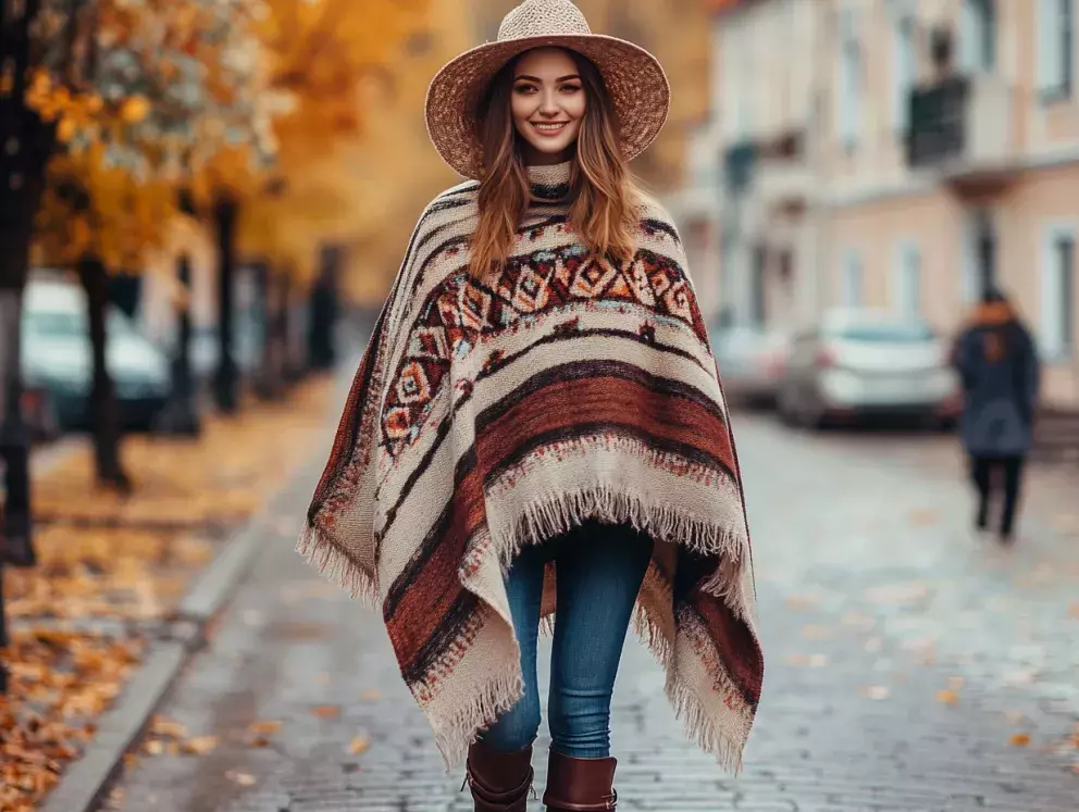 žena v ponču