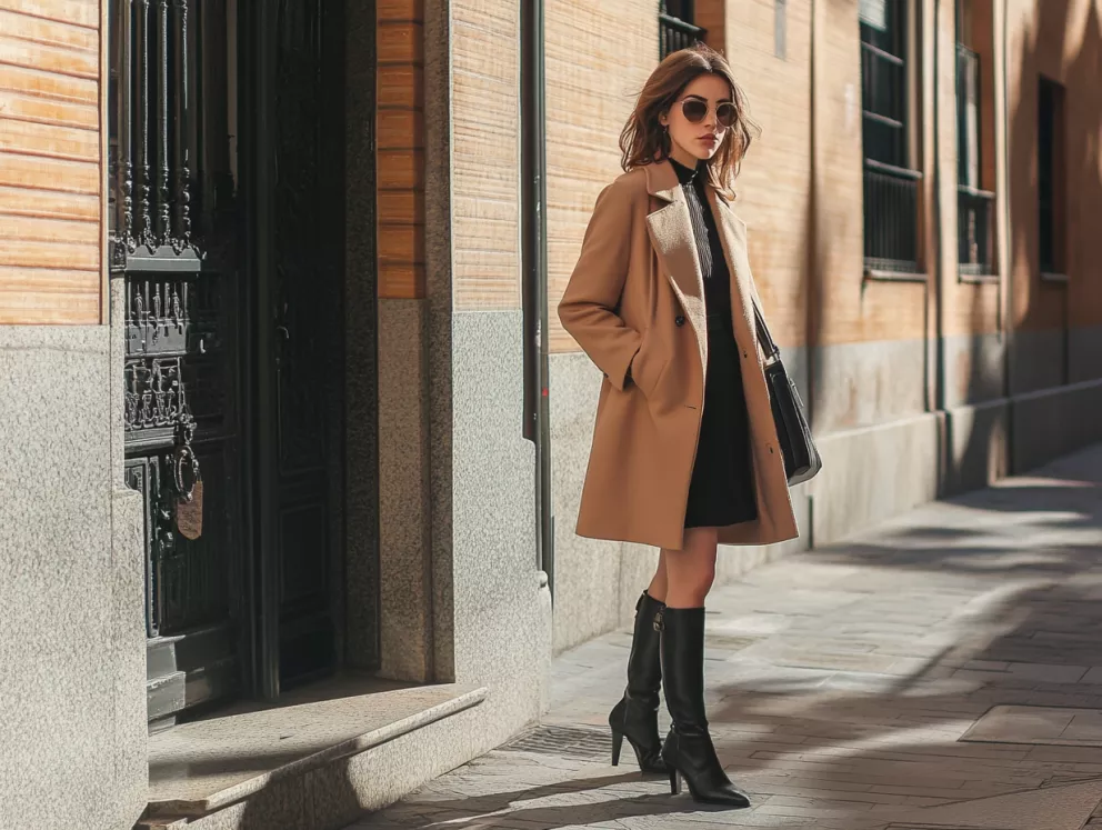 Žena v basic šatech a kozačkami