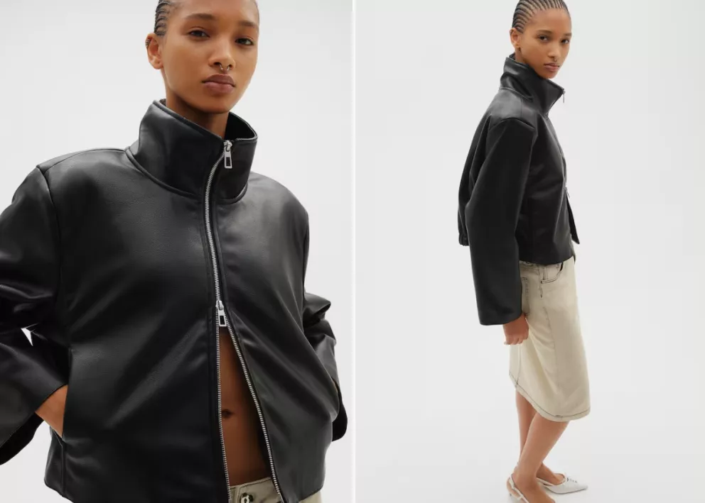 Koženková bunda s límcem, H&M, 1 199 Kč