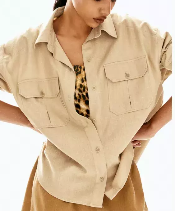 Oversized košile cargo z lněné směsi, H&M, 599 Kč