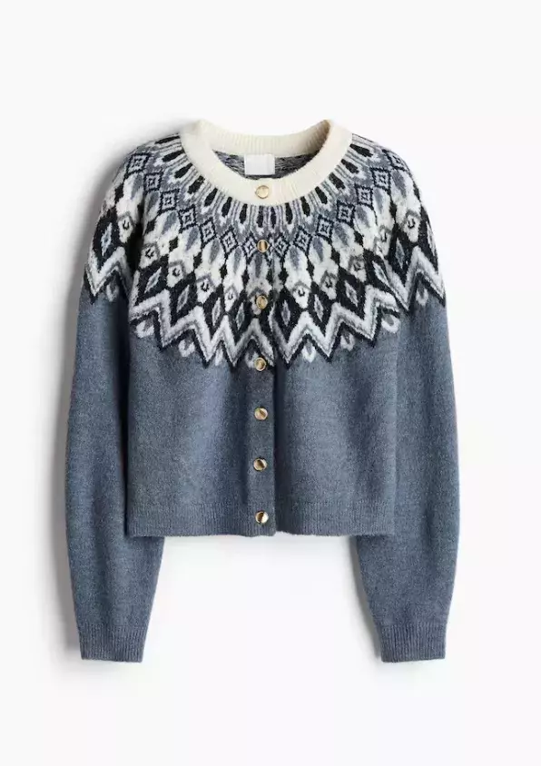 Propínací svetr s norským vzorem, H&M, 576 Kč