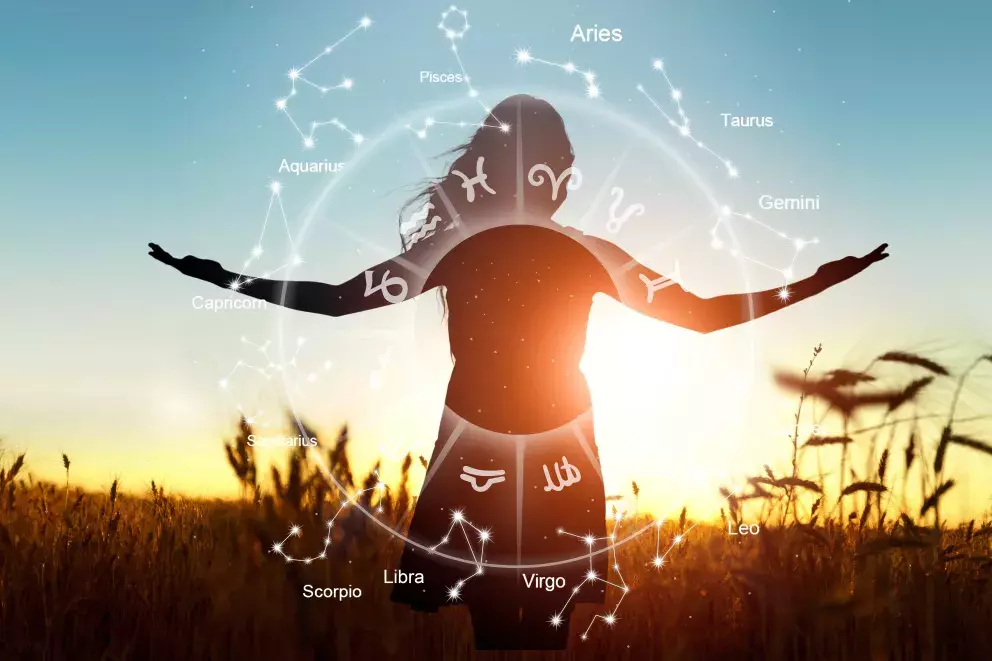 znamení zvěrokruhu, příroda, žena, západ slunce