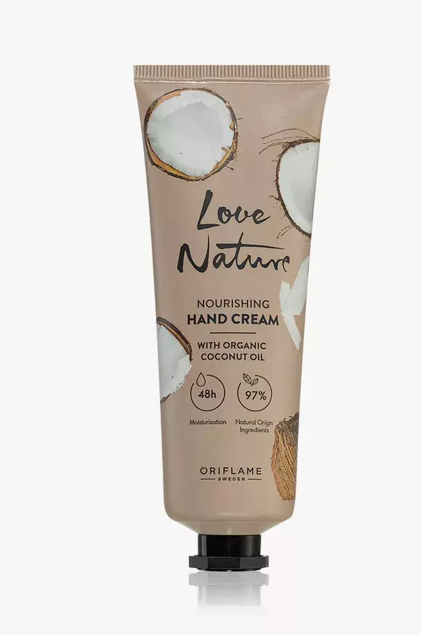 <p>Love Nature Organic Coconut Oil, výživný krém na ruce Oriflame, 95 Kč</p>
