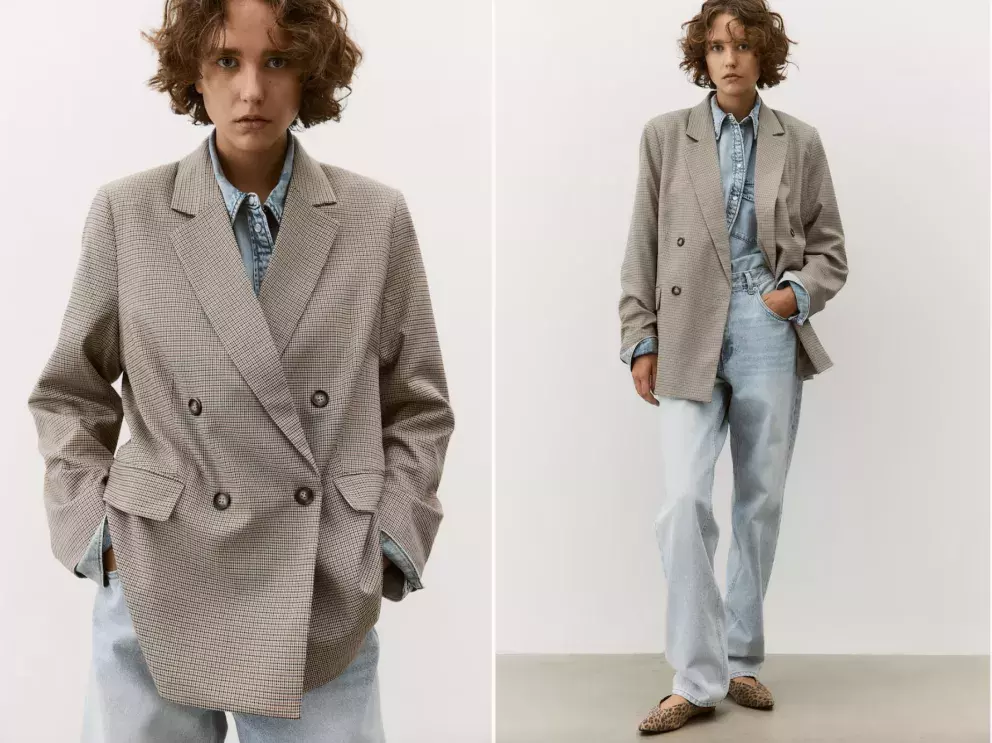 Dvouřadové sako, světle béžová kostka, H&M, 839 Kč