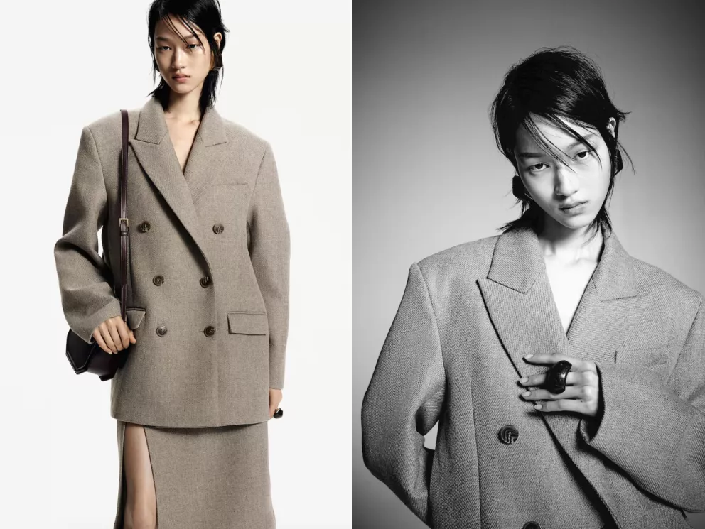 Oversized sako se směsí vlny, béžový melír, H&M, 1 699 Kč